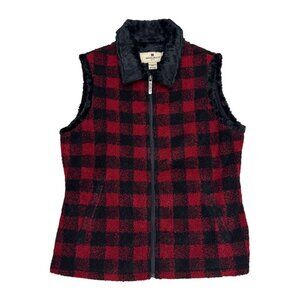 WOOLRICH Vintage Y2K Plaid Red Faux Fur Designer Outdoor Vest Womens Medium